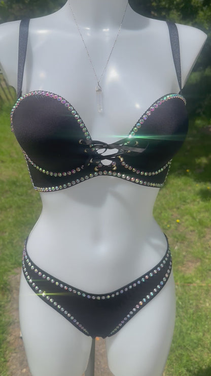 Crystal lined push-up bra